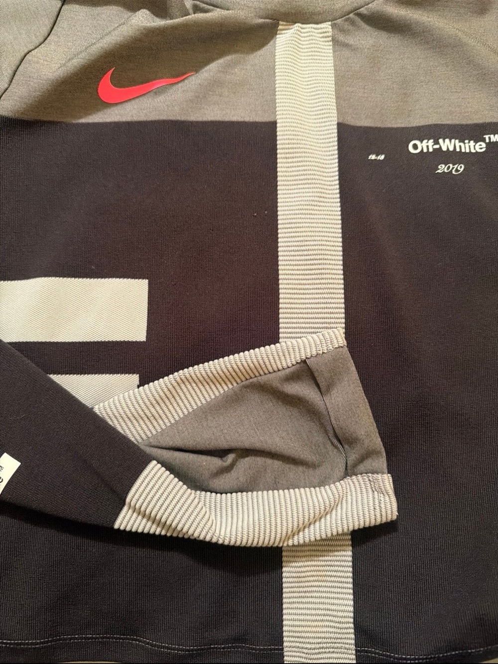 Nike x Off-White 2019 Virgil Abloh Gray Black Long Sleeve Crop Top Large - Picture 5 of 6